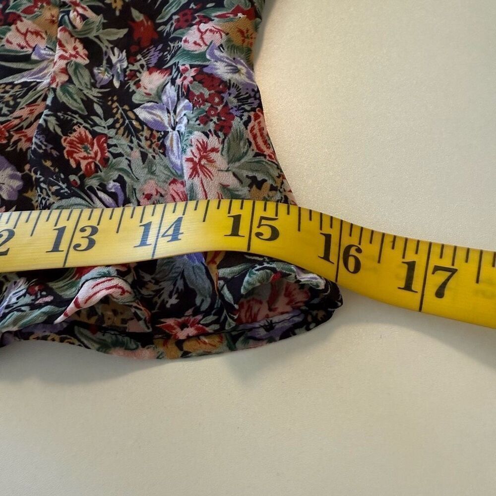 Vintage Try 1 Black Floral Ruffled Cropped Blouse Sz S Y2K, Feminine - Picture 10 of 12